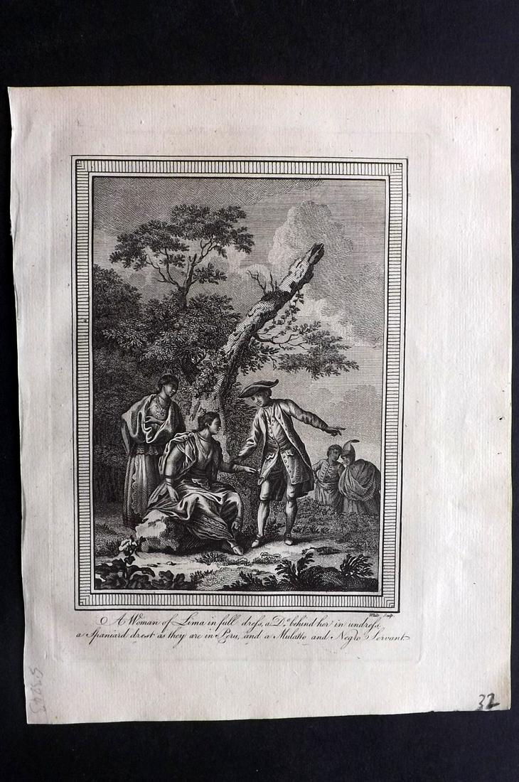 Russell, William 1778 Print. Spaniard & Servent, Peru: Copper Plate Published 1778, London for "The History of America, From Its Discovery by Columbus to the Conclusion of the Late War" by William Russell. Engraved by John Lodge. Rare. Paper Size: 10 x 8 