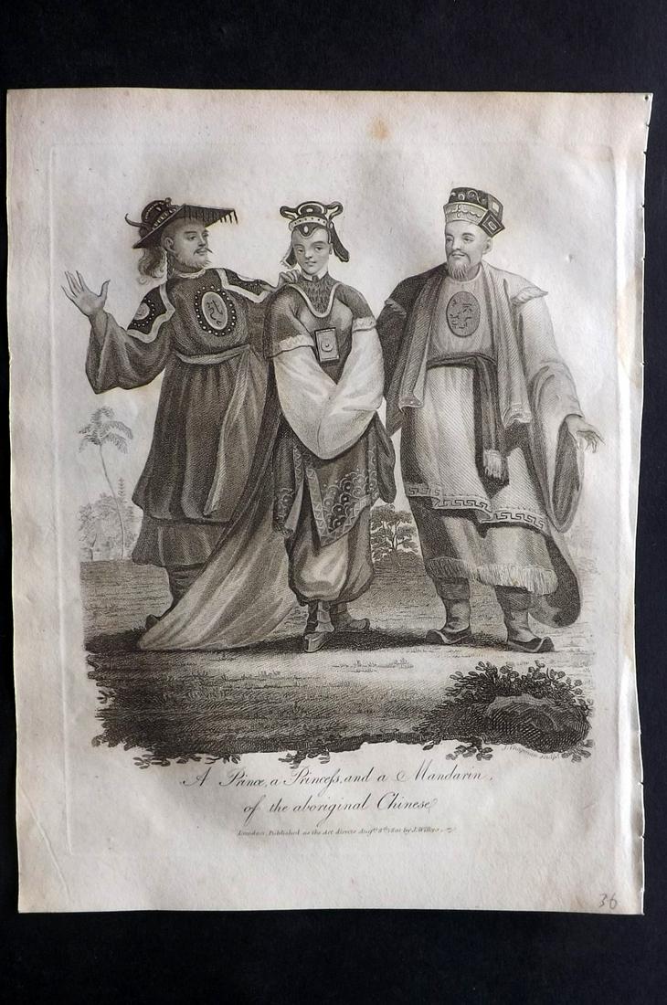 Wilkes, John 1801 Print Mandarin Prince, Princess China: Copper Plate Published 1796-1828 London for "Encyclopaedia Londinensis, or universal dictionary of arts, sciences and literature" by John Wilkes et al. Paper Size: 10.5 x 8.5 inch (27 x 22cm) Very min