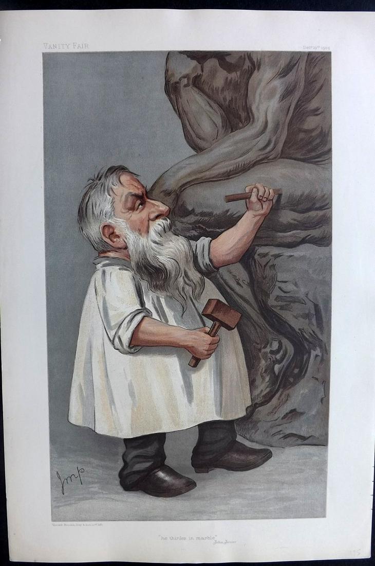 Vanity Fair Print 1904 Auguste Rodin. Artist Sculptor: Chromolithograph Published 1869-1914, London for "Vanity Fair" Paper Size: 15 x 10 inch (38 x 25cm) Good Condition