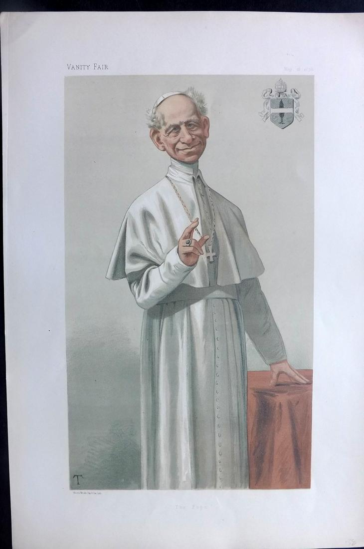 Vanity Fair Print 1876 Pope Leo XIII, Clergy: Chromolithograph Published 1869-1914, London for "Vanity Fair" Paper Size: 15 x 10 inch (38 x 25cm) Good Condition