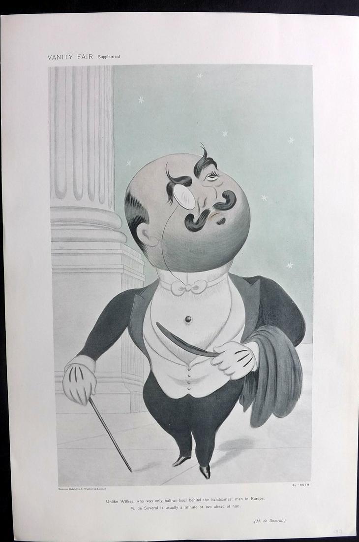 Vanity Fair Print 1907 Marquess De Soveral. Beerbohm: Chromolithograph Published 1869-1914, London for "Vanity Fair" Paper Size: 15 x 10 inch (38 x 25cm) Good Condition