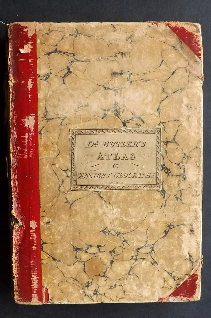Atlas - Butler, Samuel C1835 Ancient Geography, 22 Maps: "An Atlas of Ancient Geography" by Samuel Butler. London: Longman et al. nd, C1835. 8vo (220 x 155mm) Original marbled boards. Front board detached and boards rubbed/scuffed. Bookplate on front pasted