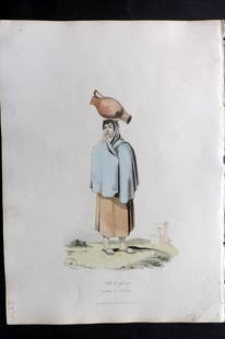 Bradford, William 1809 Print. Girl of Guarda, Portugal: Folio Hand Colored Aquatint Published 1809, London for "Sketches of the Country, Character, and Costume in Portugal and Spain..." by Rev. William Bradford. Paper Size: 14.5 x 10.5 inch (37 x 27cm)