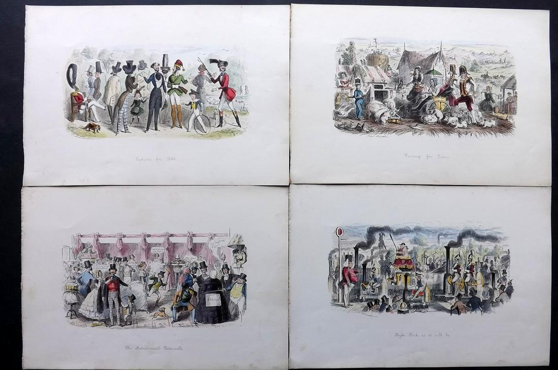 Leech, John 1866 Lot of 4 Folio HCol Satire Prints (1 of 2)