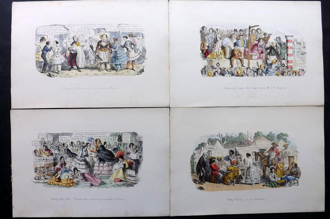 Leech, John 1866 Lot of 4 Folio HCol Satire Prints (1 of 2)