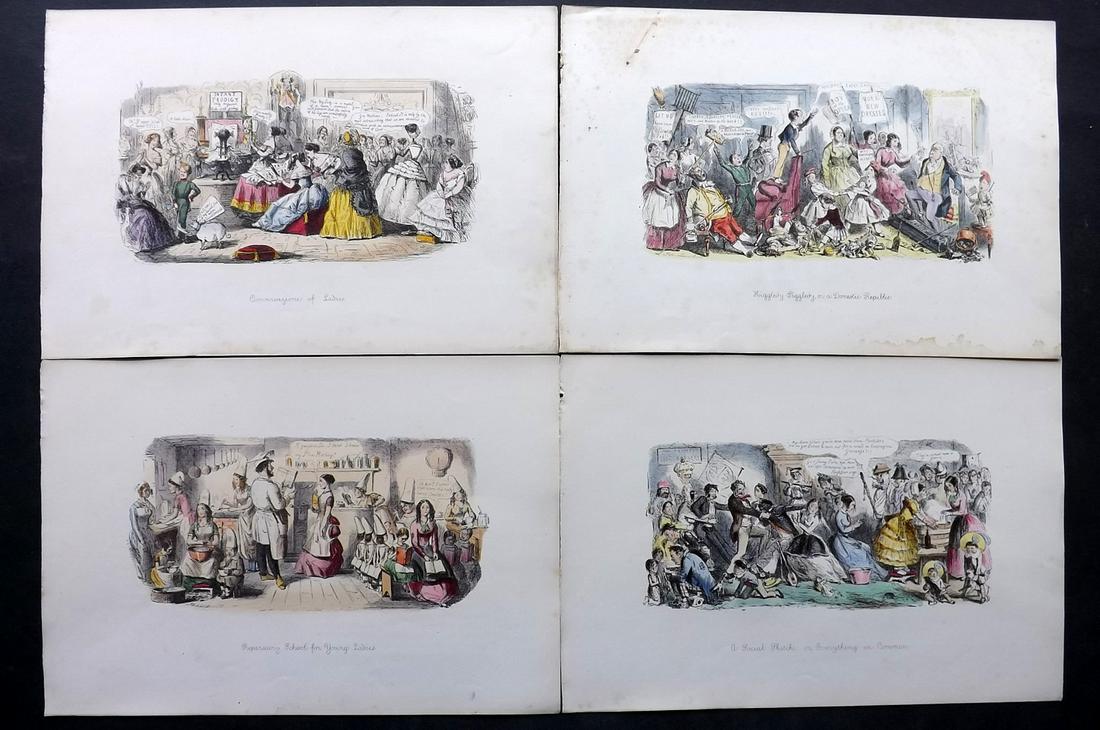 Leech, John 1866 Lot of 4 Folio HCol Satire Prints (1 of 2)