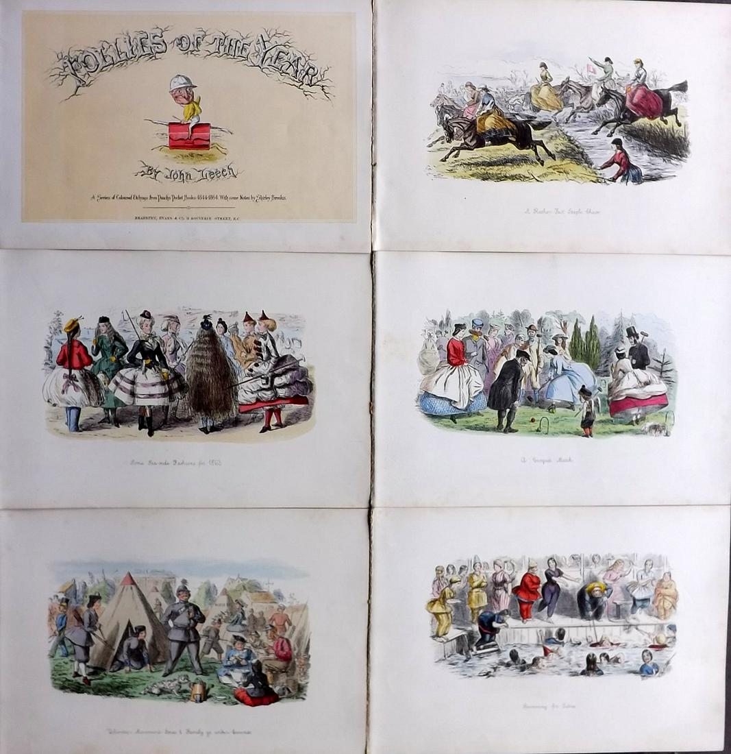 Leech, John 1866 Lot of 6 Folio HCol Satire Prints (1 of 2)