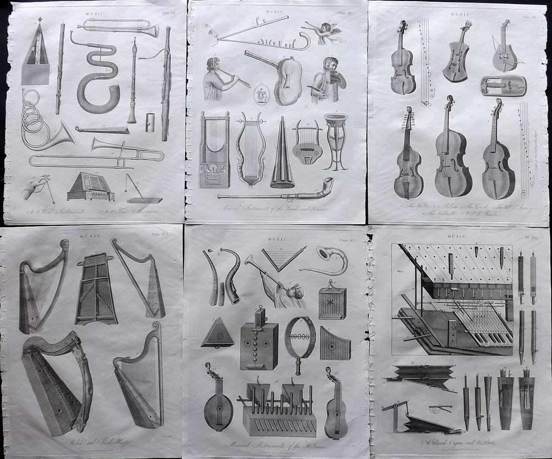 Wilkes, John 1818 Lot of 6 Prints. Musical Instruments (1 of 2)