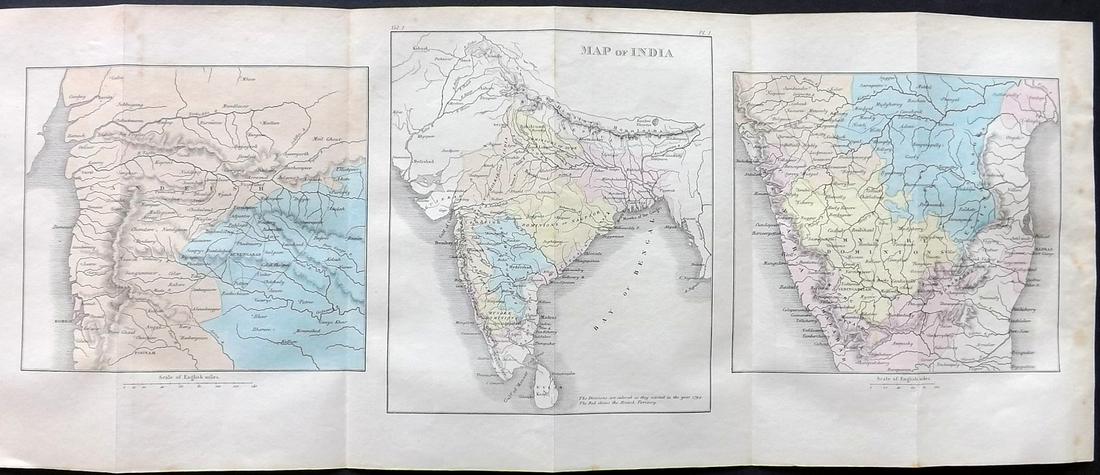 Greig, G. R. 1858 HC Wellington Map. India: Hand Colored Steel Engraved Map Published 1858, London for "History of the Life of Arthur Duke of Wellington" by the Rev. G. R. Gleig. Folds as issued. Paper Size: 21.5 x 8.5 inch (55 x 22cm) Minor ma