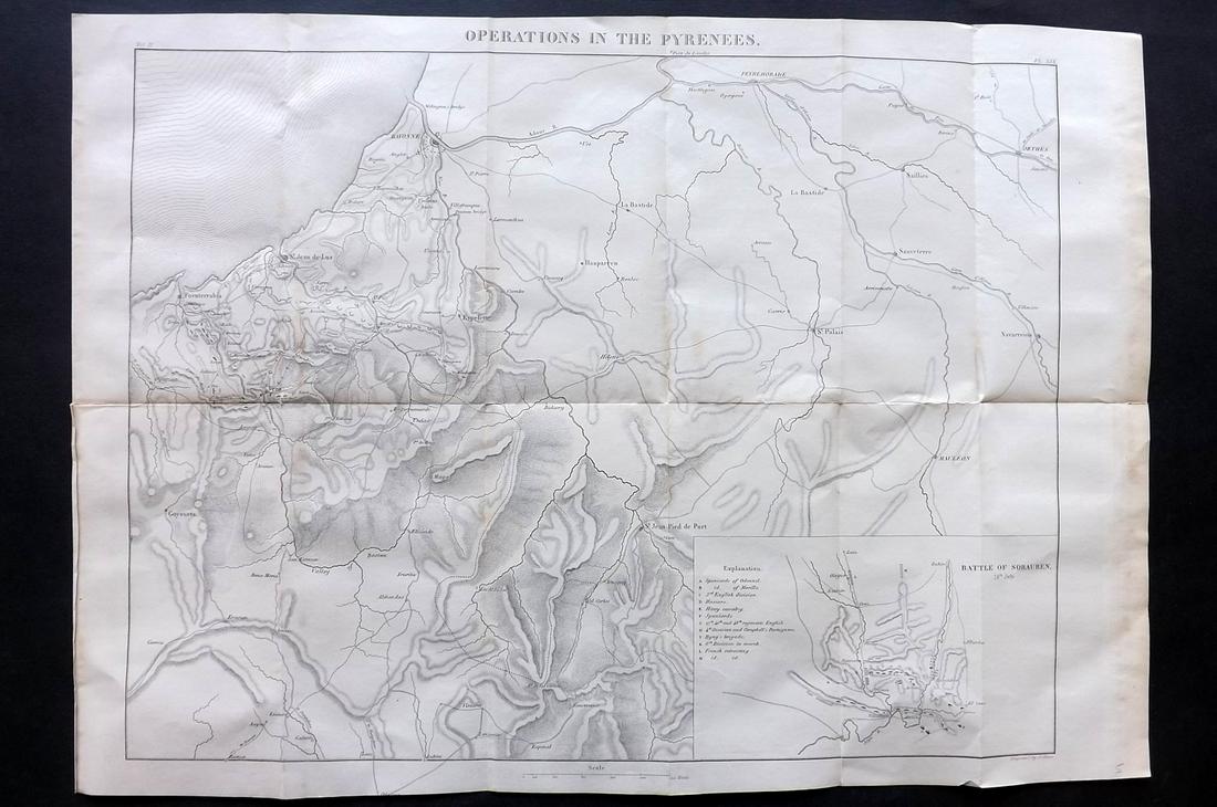 Greig, G. R. 1858 Wellington Map. Pyrenees Operations: Steel Engraved Map Published 1858, London for "History of the Life of Arthur Duke of Wellington" by the Rev. G. R. Gleig. Folds as issued. Paper Size: 23 x 16 inch (59 x 40cm) Very minor toning. Good 
