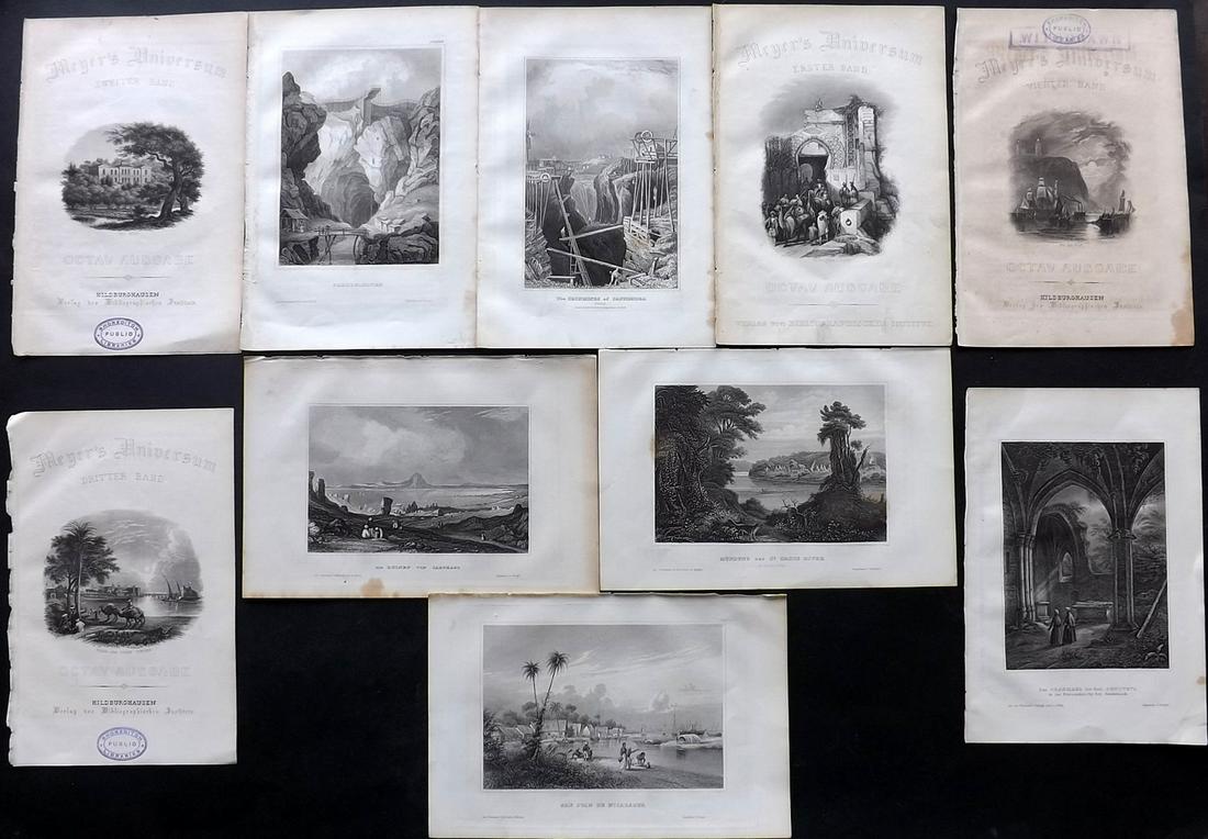 Meyer, Joseph 1858 Lot of 10 Engraved Views. World: Incl Germany, USA, Nicaragua, Tunisia, Egypt, Canada, Austria, Syria, and Sweden. Incl 4 Illus. Titles. Steel Engraving Published 1833-61 [1858] Hildburghausen, Germany for "Meyer's Universum" by Jose