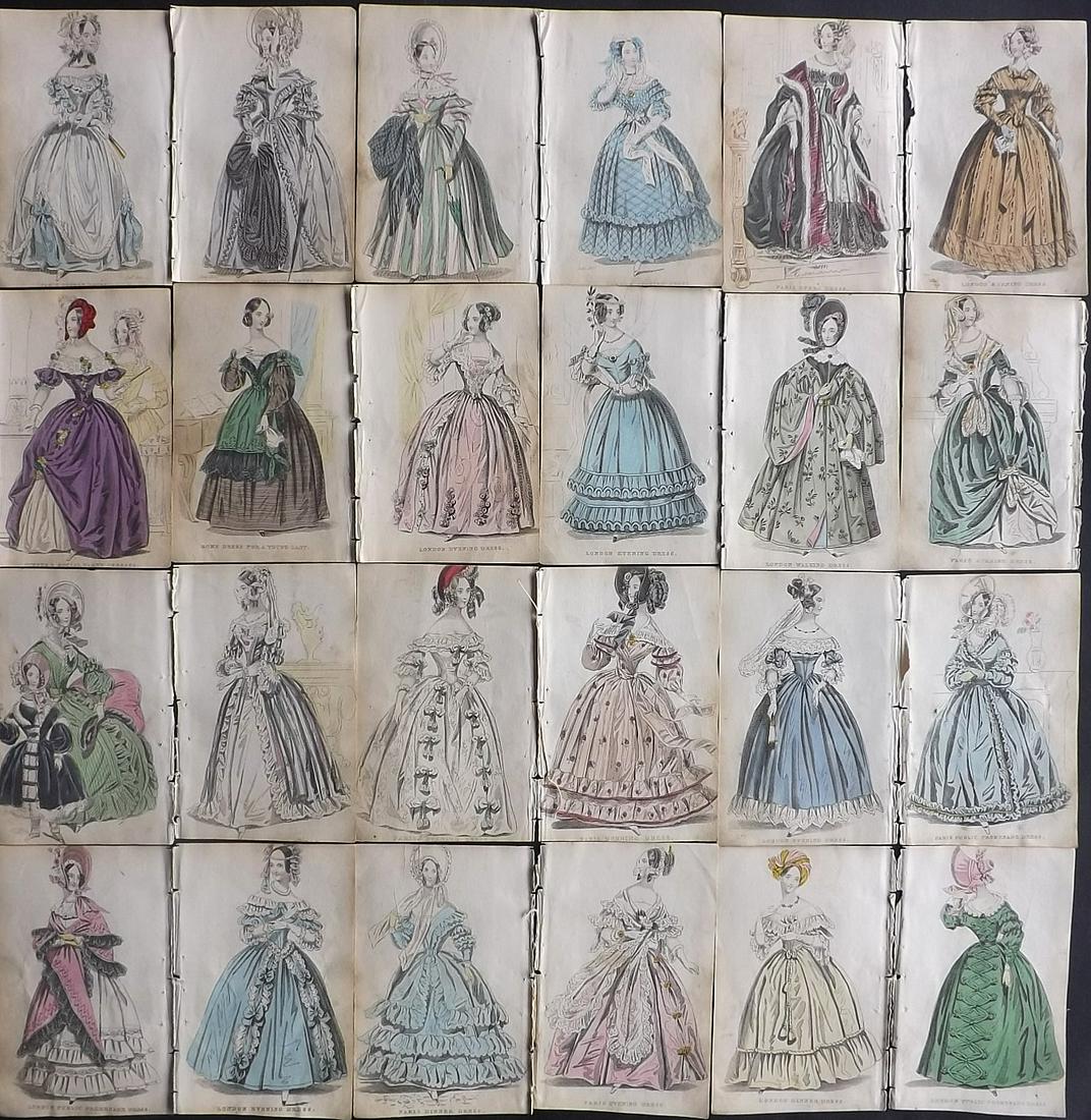 Ladies Pocket Magazine 1837 Lot of 24 HC Fashion Plates (1 of 7)