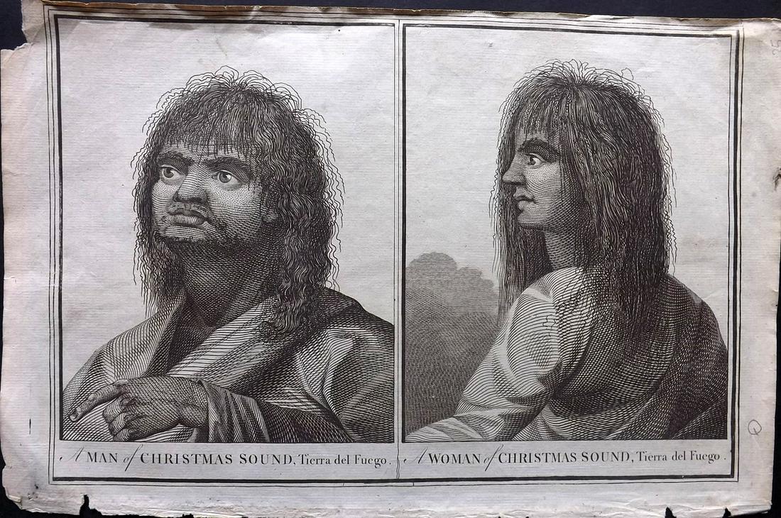 Anderson & Hogg 1784 Tierra del Fuego Natives. Americas: Folio Copper Plate Published 1784 by Alexander Hogg, London for "A New Authentic and Complete Collection of Voyages..." by George W. Anderson. Paper Size: 14.5 x 9 inch (37 x 23cm) Approx. Chip to top