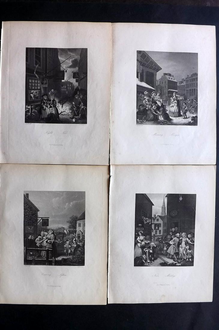 Hogarth, William 1870 Set of 4 Prints. Times of Day (1 of 2)