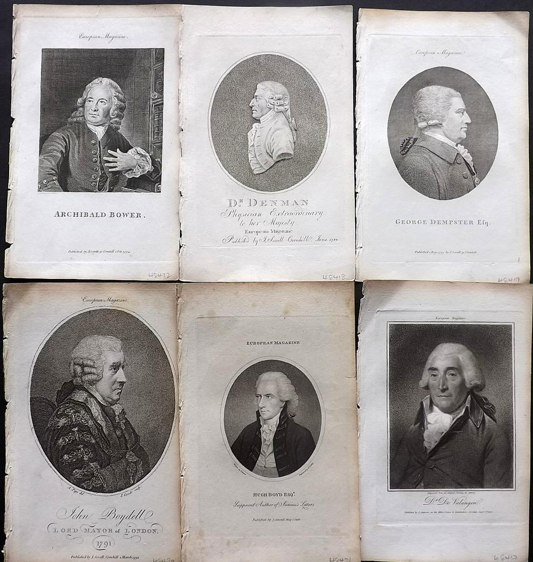 European Magazine C1800 Lot of 6 Portraits: Copper Plates Published 1782-1826 London for the "European Magazine, and London Review" by Various. Paper Size: 9 x 5.5 inch (23 x 14cm) Very minor margin toning. Good Condition