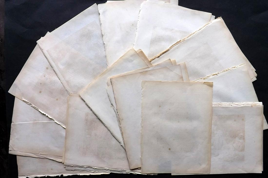 Old Paper, Bookbinding C1830 Lot of 45 Uniform Sheets: Lot of approx 45 Thin Wove Paper Sheets, British, 4to. Paper Size: 11 x 8 inch (28 x 21cm) All with offsetting, most with toning
