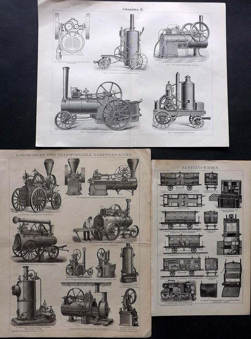 Brockhaus (Pub) 1890's Lot of 3 Locomotive Train Prints (1 of 2)