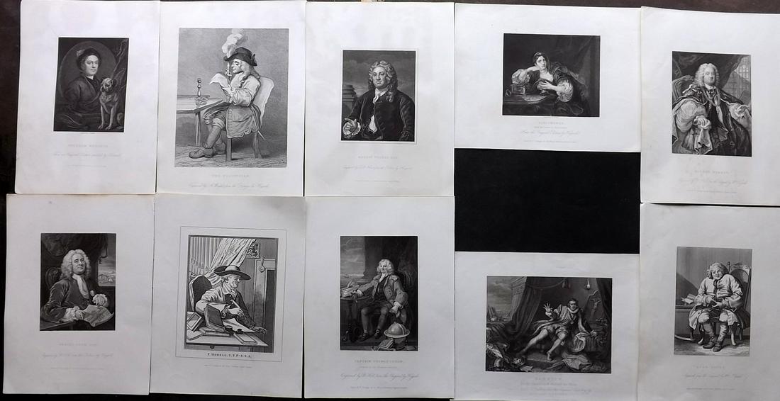 Hogarth, William 1833 Lot of 10 Engraved Portraits: Steel Engravings Published 1833, London for "The Works of William Hogarth…" by The Rev. John Trusler. Paper Size: 10.5 x 8 inch (27 x 20cm) Good Condition