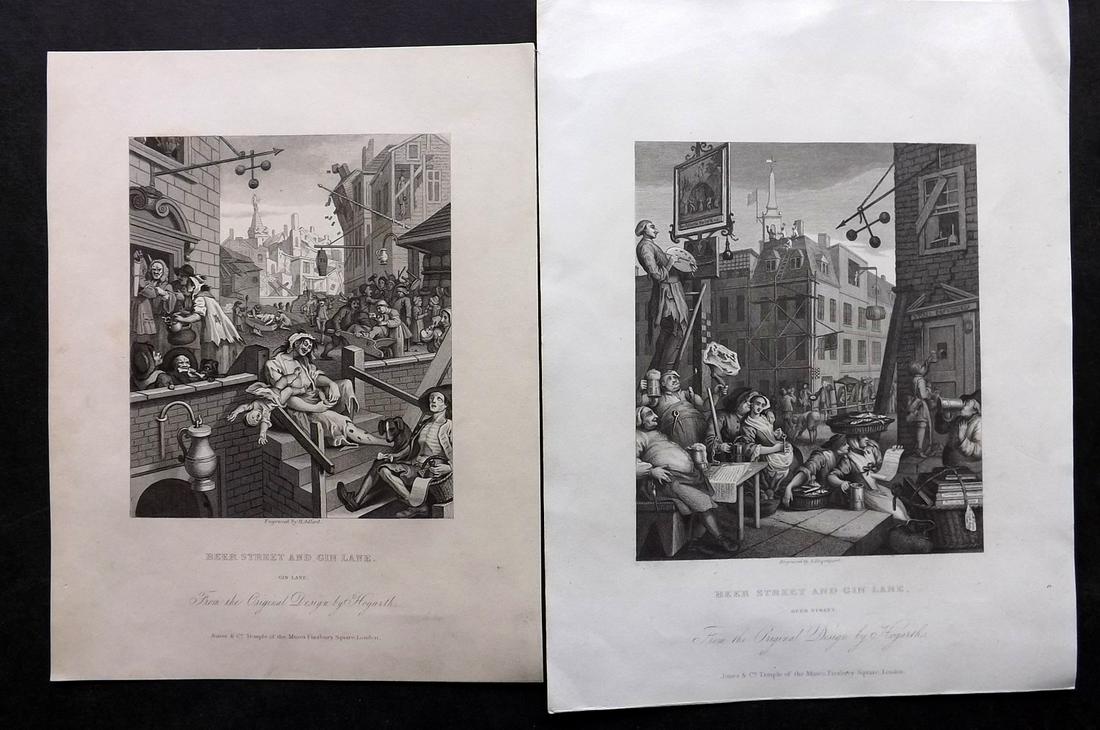 Hogarth, William C1833 Set of 2. Beer Street & Gin Lane (1 of 2)