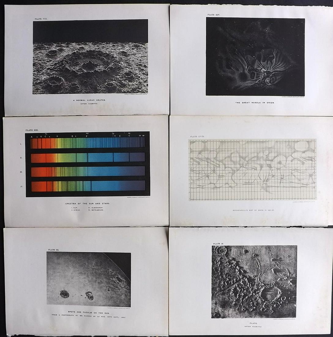 Ball, Robert C1900 Lot of 6 Astronomy Prints. Celestial: Lithographs Published C1900, London for "The Story of the Heavens" by Sir Robert Stawell Ball. Paper Size: 9 x 6 inch (23 x 15cm) Very minor margin toning in parts. Good condition