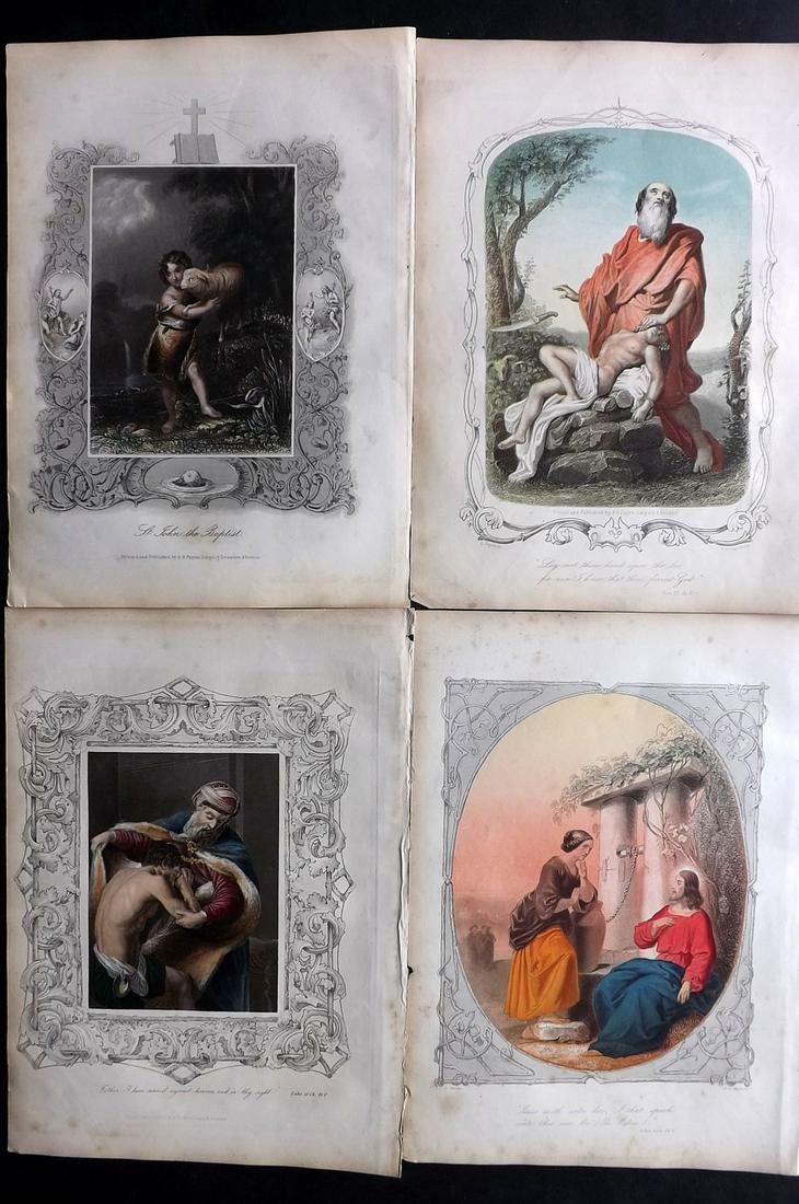 Hagger & Payne C1860 Lot of 4 HCol Religious Prints: Color Printed and Hand Colored Folio Steel Engravings Published C1860 by James Hagger, London for "The Holy Bible..." by The Rev. J. Brown. Paper Size: 12.5 x 9.5 inch (32 x 24cm) Some margin toning, 
