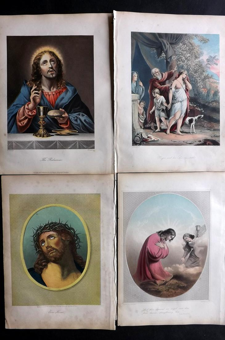 Hagger & Payne C1860 Lot of 4 HCol Religious Prints: Color Printed and Hand Colored Folio Steel Engravings Published C1860 by James Hagger, London for "The Holy Bible..." by The Rev. J. Brown. Paper Size: 12.5 x 9.5 inch (32 x 24cm) Some margin toning, 