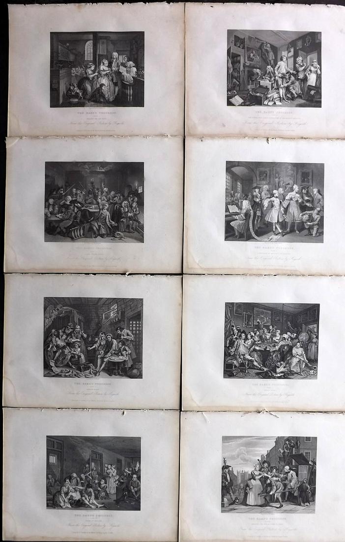 Hogarth, William 1833 Set of 8 Prints. Rake's Progress (1 of 2)