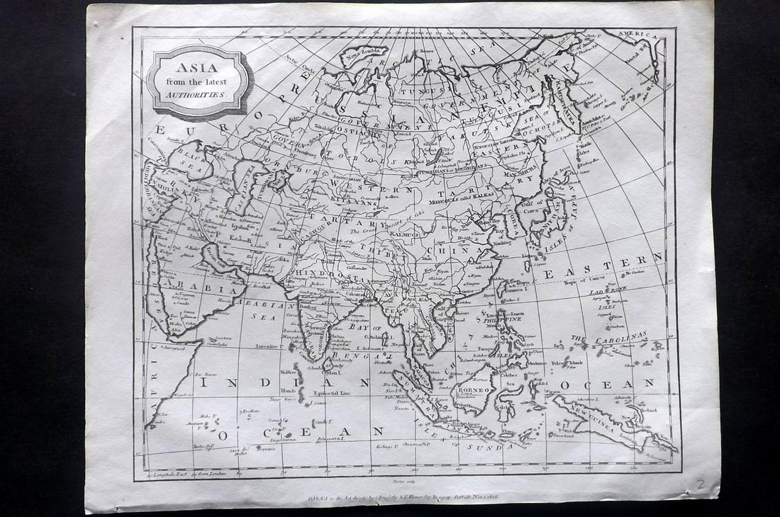 Barlow 1807 Antique Map of Asia Continent: Copper Engraved Map Published 1807 by Brightly & Kinnersley, Bungay, England for "A General View of the World, Geographical, Historical and Philosophical" by The Rev. E. Blomfield. Maps Engraved by Ba