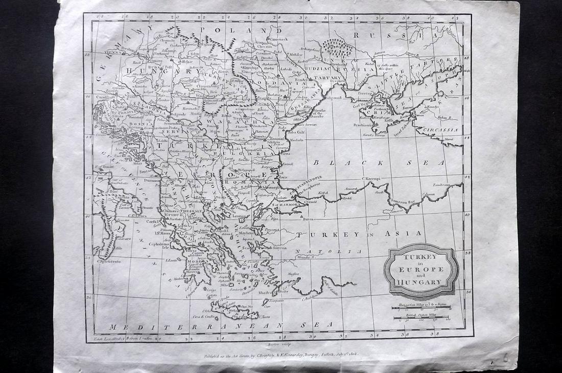 Barlow 1807 Antique Map of Turkey in Europe: Copper Engraved Map Published 1807 by Brightly & Kinnersley, Bungay, England for "A General View of the World, Geographical, Historical and Philosophical" by The Rev. E. Blomfield. Maps Engraved by Ba