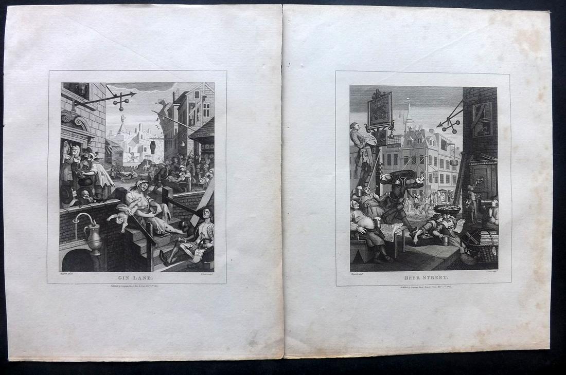 Hogarth, William 1810 Set of 2. Beer Street & Gin Lane (1 of 2)