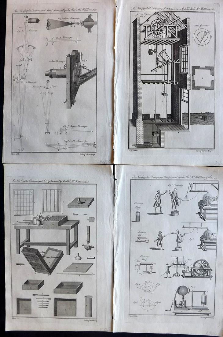 Middleton, Erasmus 1778 Lot of 4 Folio Science Prints: Folio Copper Plates Published 1778, London for "The New Complete Dictionary of Arts and Sciences" by the Rev. Erasmus Middleton and others. Paper Size: 13.75 x 8.5 inch (35 x 22cm) Good Condition