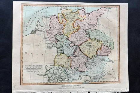 Emanuel Bowen Hand Coloured Map Of Ancient Germany