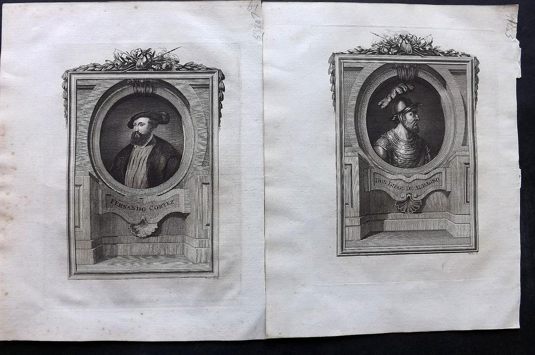 Russell History of America 1778 Portraits (2) Cortez: Plus Don Diego de Almagro. Copper Plates Published 1778, London for "The History of America, From Its Discovery by Columbus to the Conclusion of the Late War" by William Russell. Rare. Paper Size: 10 