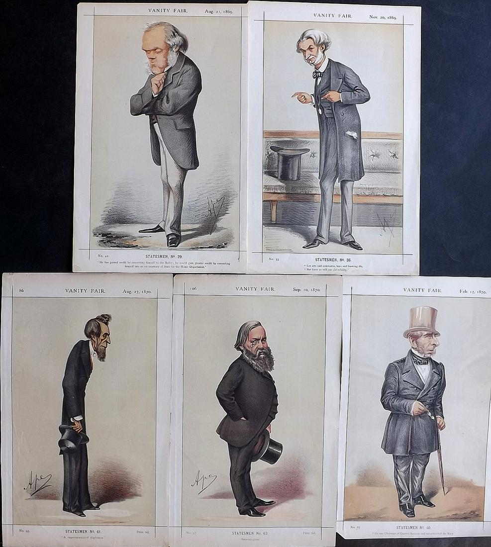 Vanity Fair Prints 1869-70 Lot of 5 Spy etc Cartoons (1 of 2)