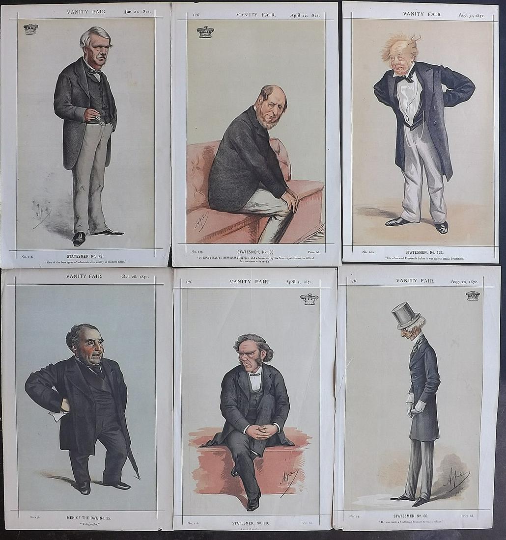 Vanity Fair Prints 1870-72 Lot of 6 Spy etc Cartoons (1 of 2)