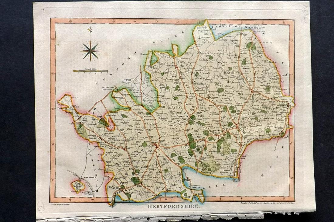 Wilkes, John 1807 Hand Col Map. Hertfordshire (1 of 2)