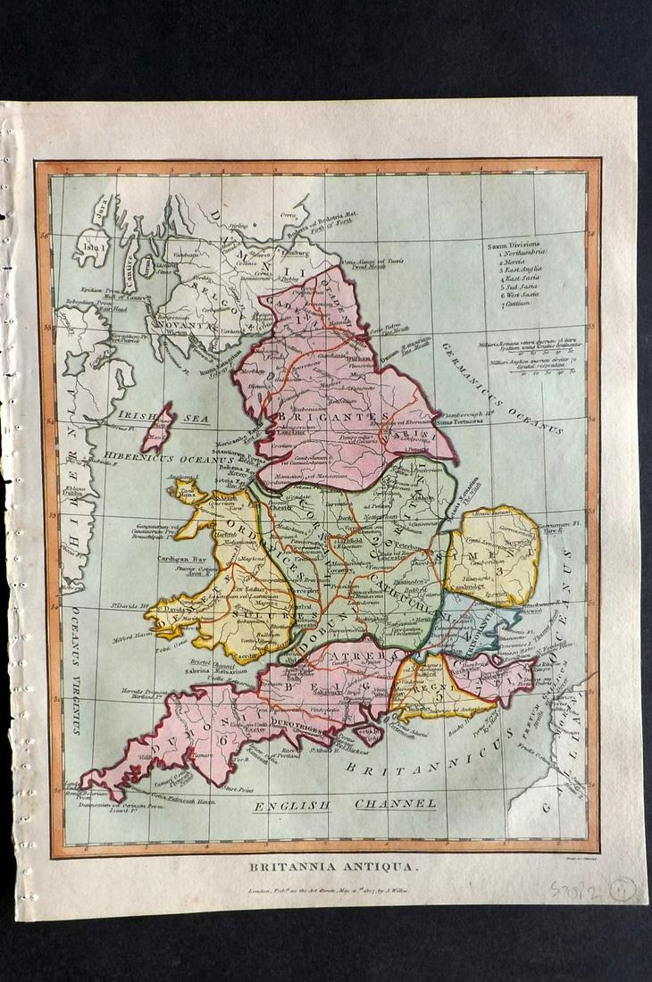 Wilkes, John 1807 Hand Col Map. Ancient Britain (1 of 2)