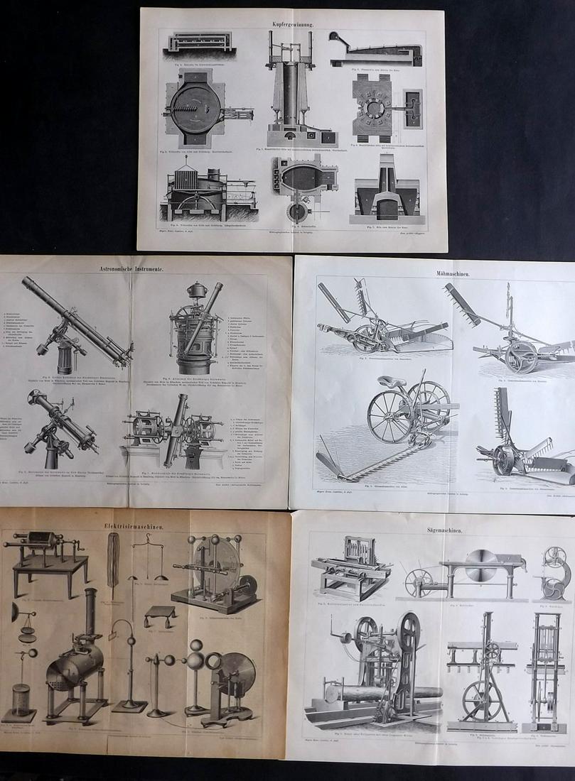 Meyer, Joseph 1890's Lot of 5 Science Prints: Lithographs Published 1893-97, Leipzig for "Meyers Konversations-Lexikon" by Joseph Meyer et al. Centre fold as published. Paper Size: 12 x 9.5 inch (31 x 25cm) Good Condition