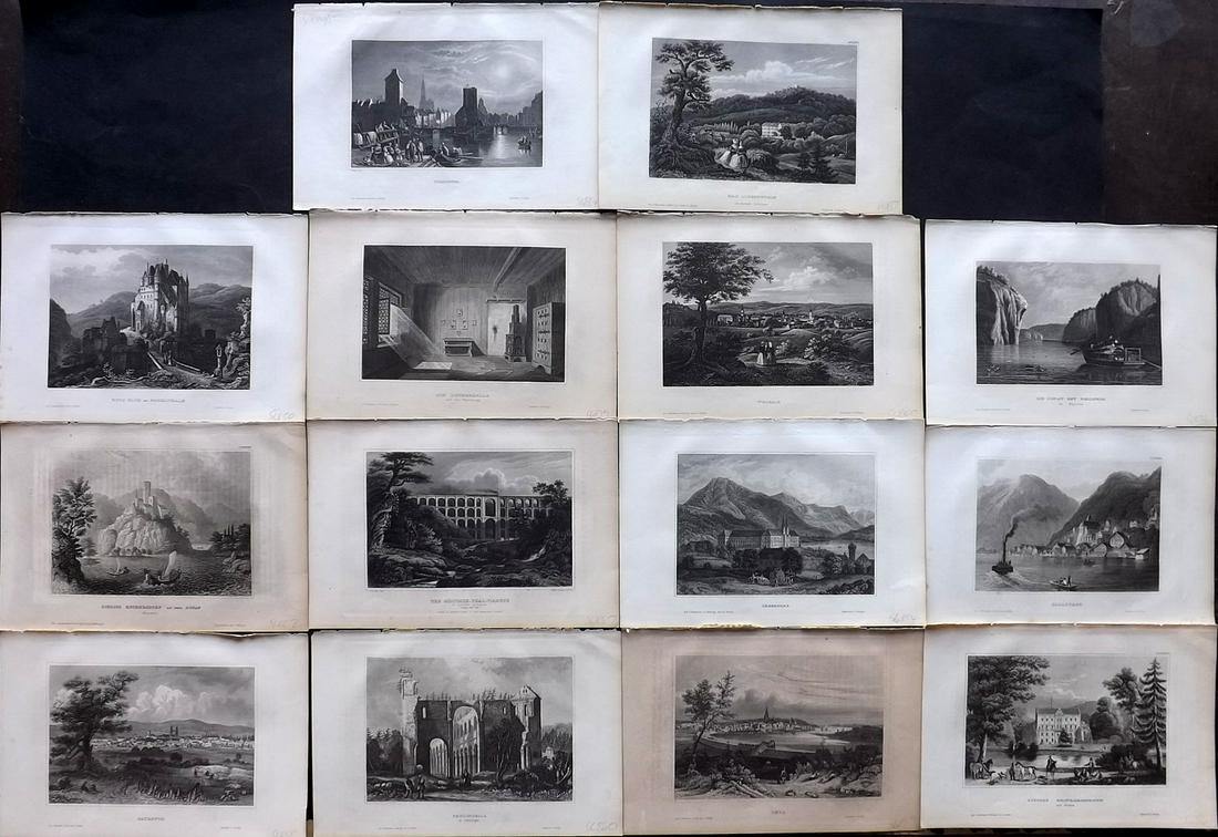 Meyer, Joseph 1858 Lot of 14 Engraved Views. Germany: Steel Engraving Published 1833-61 [1858] Hildburghausen, Germany for "Meyer's Universum" by Joseph Meyer. Paper Size: 9 x 6 inch (23 x 16cm) Approx. All with Ink library stamp to reverse, not showing 