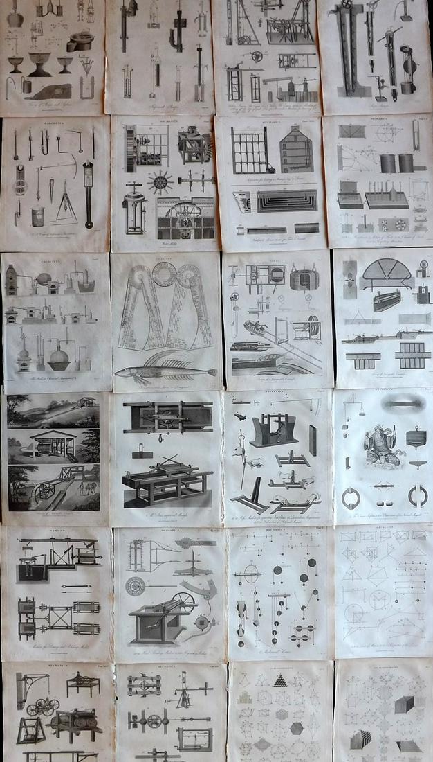 Wilkes, John C1810 Lot of 24 Science & Tech Prints: Copper Plates Published 1796-1828 London for "Encyclopaedia Londinensis, or universal dictionary of arts, sciences and literature" by John Wilkes et al. Paper Size: 10.5 x 8.5 inch (27 x 22cm) Some to