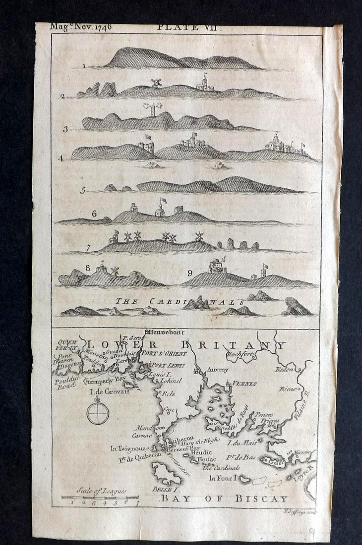Jefferys, Thomas 1746 Map of Britany France & Cardinals (1 of 2)