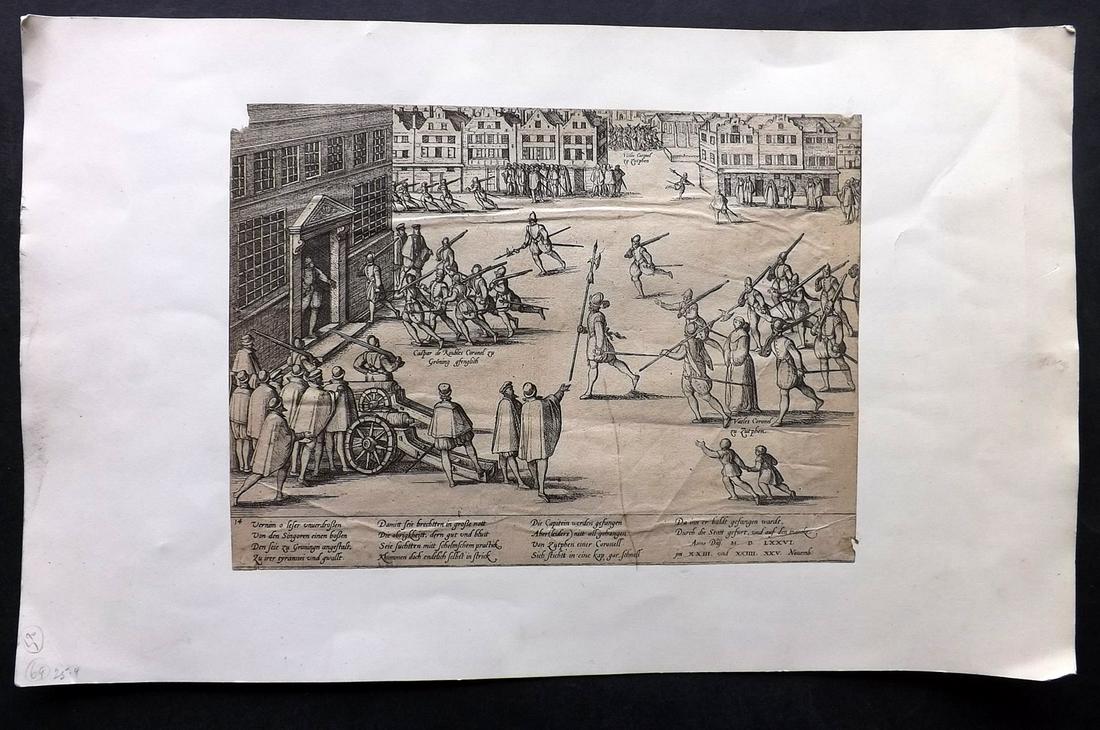 Hogenberg, Frans 1576 Print. Arrest at Groningen (1 of 2)