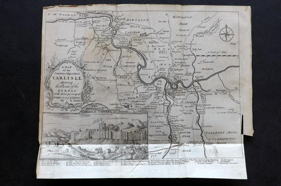 Smith, G. 1746 Map of Carlisle, England & Scotland: "A Map of the countries Adjacent to Carlisle…" by G. Smith. Copper Engraved Map Published London 1731-1833, London for "The Gentleman's Magazine..." by Various Contributors. Folds as issued. Paper S