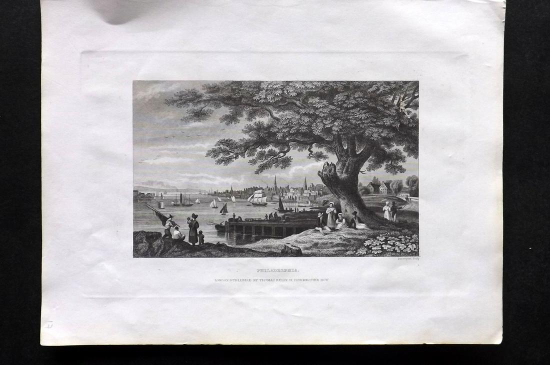 Barclay, James C1835 Print. View of Philadelphia, USA: Steel Engraving Published C1835 by Thomas Kelly, London for "A New and Universal English Dictionary" by the Rev. James Barclay. Paper Size: 10.5 x 8 inch (27 x 21cm) Good Condition