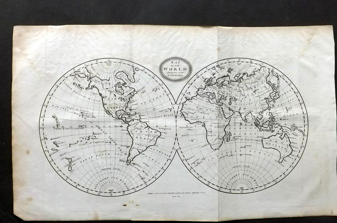 Barlow 1807 Antique Map. World Hemispheres (1 of 2)