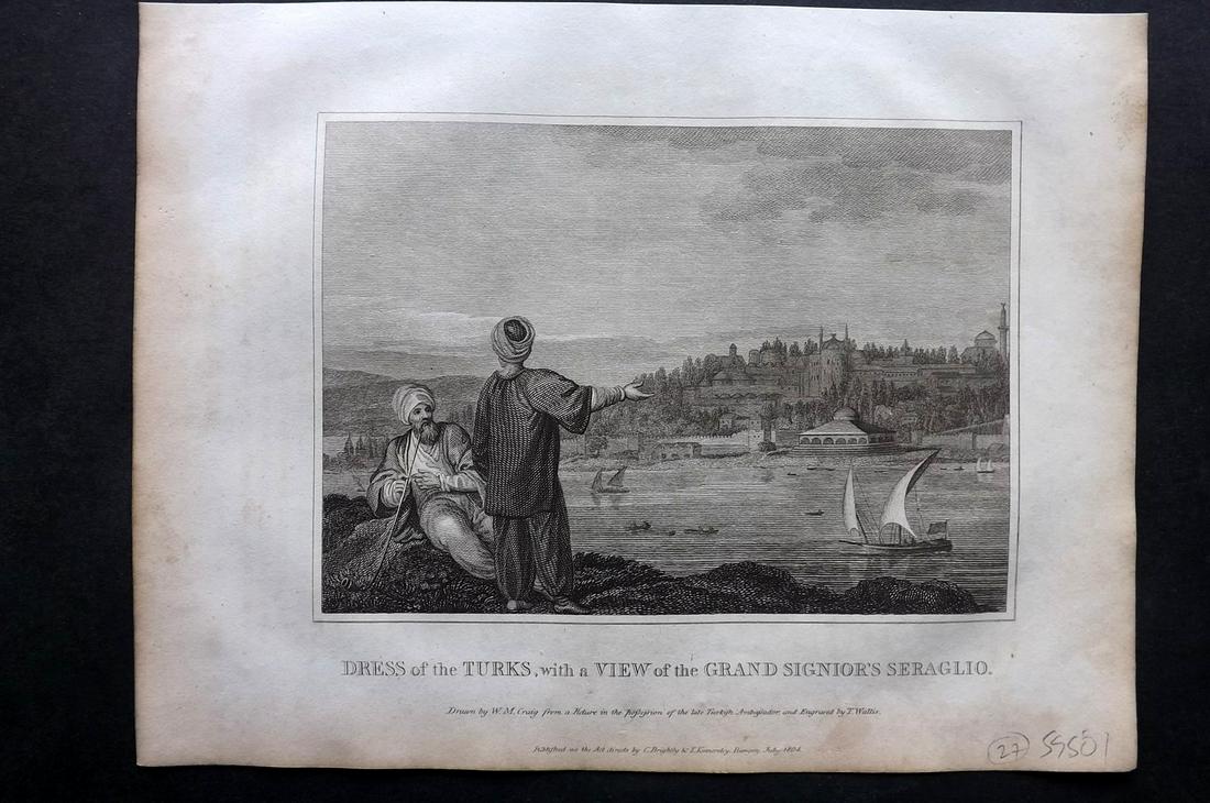 Blomfield, E. 1807 Print. Dress of the Turks, Istanbul (1 of 2)