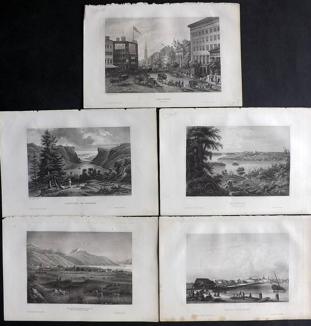 Meyer, Joseph 1858 Lot 5 Engraved Views. USA incl Texas: Steel Engraving Published 1833-61 [1858] Hildburghausen, Germany for "Meyer's Universum" by Joseph Meyer. Paper Size: 9 x 6 inch (23 x 16cm) Approx. All with Ink library stamp to reverse, not showing 