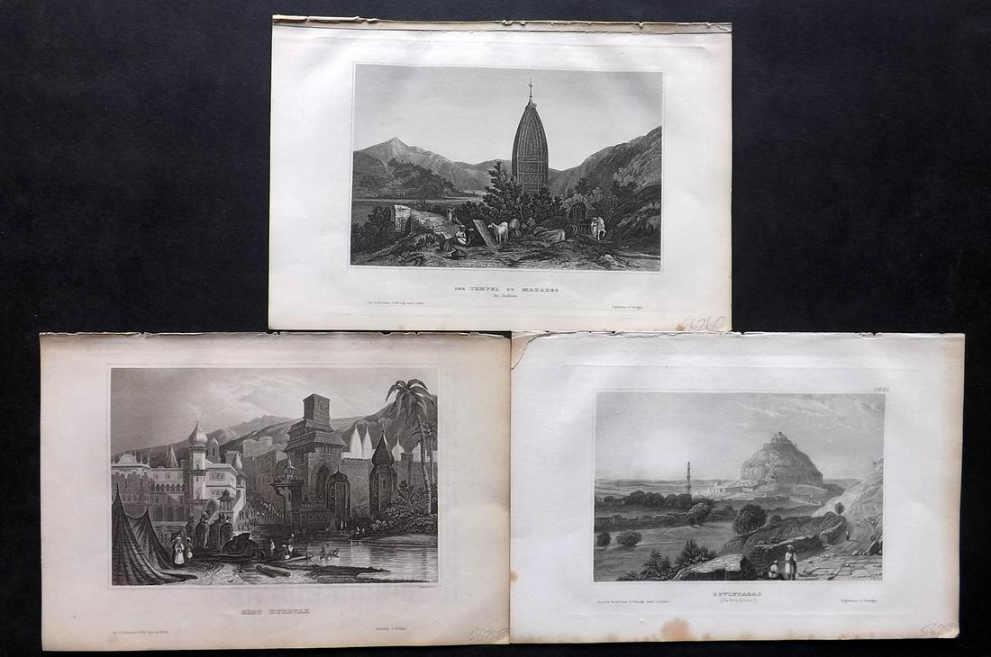 Meyer, Joseph 1858 Lot of 3 Engraved Views. India: Steel Engraving Published 1833-61 [1858] Hildburghausen, Germany for "Meyer's Universum" by Joseph Meyer. Paper Size: 9 x 6 inch (23 x 16cm) Approx. All with Ink library stamp to reverse, not showing 
