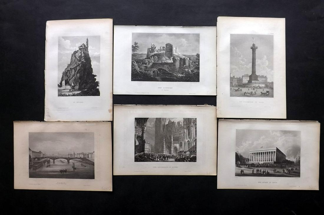 Meyer, Joseph 1858 Lot of 6 Engraved Views. France: Steel Engraving Published 1833-61 [1858] Hildburghausen, Germany for "Meyer's Universum" by Joseph Meyer. Paper Size: 9 x 6 inch (23 x 16cm) Approx. All with Ink library stamp to reverse, not showing 
