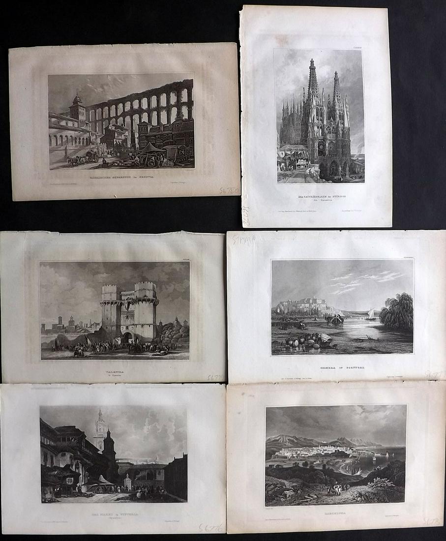 Meyer, Joseph 1858 Lot of 6 Engraved Views. Spain: Steel Engraving Published 1833-61 [1858] Hildburghausen, Germany for "Meyer's Universum" by Joseph Meyer. Paper Size: 9 x 6 inch (23 x 16cm) Approx. All with Ink library stamp to reverse, not showing 